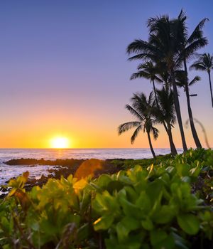 Sunset over the coast of Kauai, Hawaii.