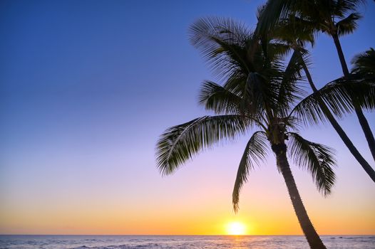 Sunset over the coast of Kauai, Hawaii.