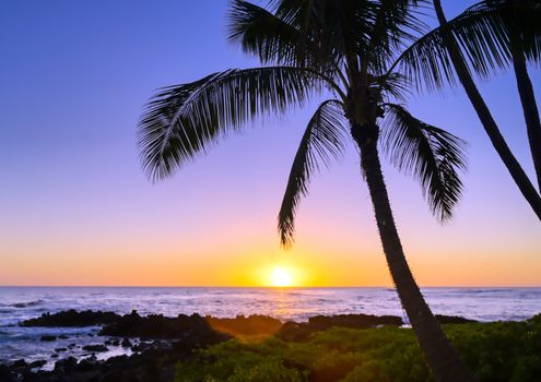 Sunset over the coast of Kauai, Hawaii.