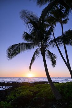 Sunset over the coast of Kauai, Hawaii.