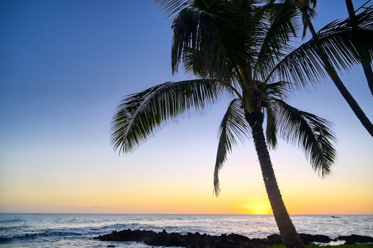 Sunset over the coast of Kauai, Hawaii.