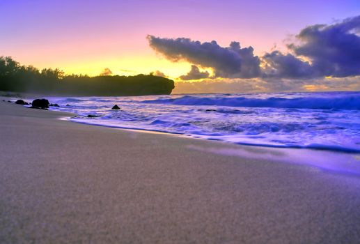 The sunrise over the beach in Kauai, Hawaii