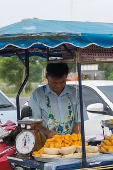 Bangkok, Thailand - December 5, 2015 : Thai exotic food in street food market. Like the charming people, exotic foods greets you on almost every corner in Thailand.