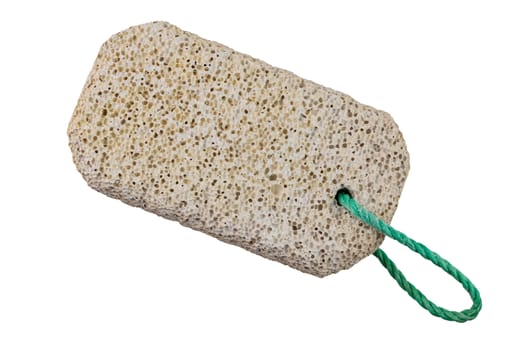 Piece of used pumice with rope isolated on a white background.