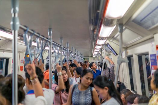 Bangkok, Thailand - March 6, 2016 : MRT subway train runs in Bangkok. Many people in Bangkok used subway to save time.
