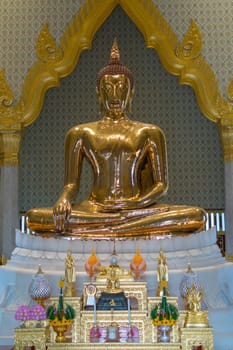 Bangkok, Thailand - March 11, 2016 : Thai buddha statue at Wat Traimitr Withayaram is a important Thai temple in Chinatown Bangkok, Thailand.