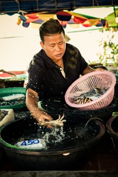 Rayong, Thailand - December 31, 2015 : Thai seafood market at Laem Mae Phim Beach on Kram, Klaeng, Rayong, Thailand.