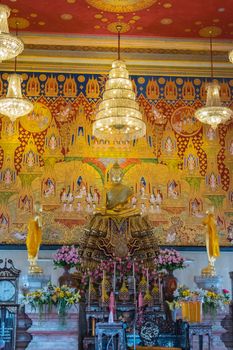 Bangkok, Thailand - August 29, 2015 : Thai monk worship in temple at Wat Hua Lamphong. Wat Hua Lamphong is a Royal Buddhist temple, third class, in the Bang Rak District of Bangkok, Thailand.