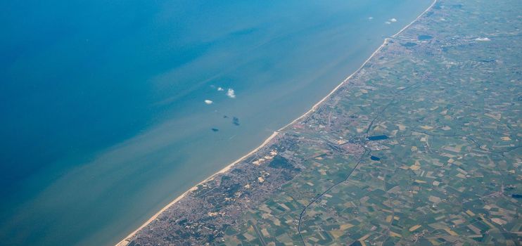 Aerial view of of Veurno Nieuport Koksijde Ostend cities on the Belgian coast