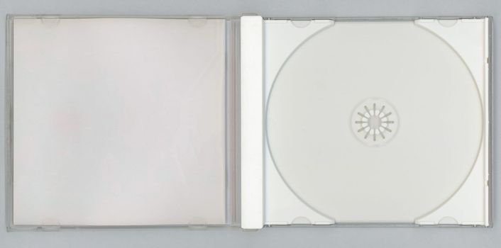 white CD (compact disc) case for music and data recording media