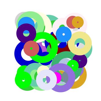 Abstract minimalist blue pink grey white yellow green red violet brown illustration with circles and white background