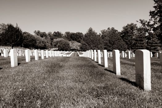 Arlington USA- October 26 2014; Arlington National Cemetery historic graveyard of national servicemen and heroes in Virginia across bridge from Lincoln Memorial.