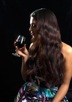 Brunette Woman Drinking Red Wine