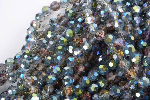 Beautiful color silver gray Glass Sparkle Crystal Isoalted Beads on white background. Use for diy beaded jewelry