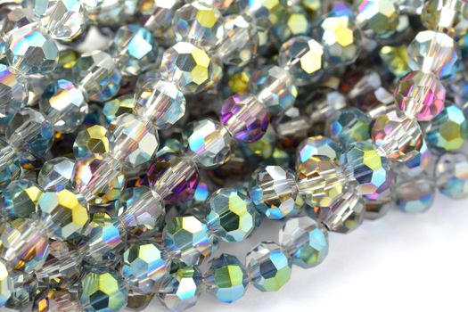 Beautiful color silver gray Glass Sparkle Crystal Isoalted Beads on white background. Use for diy beaded jewelry
