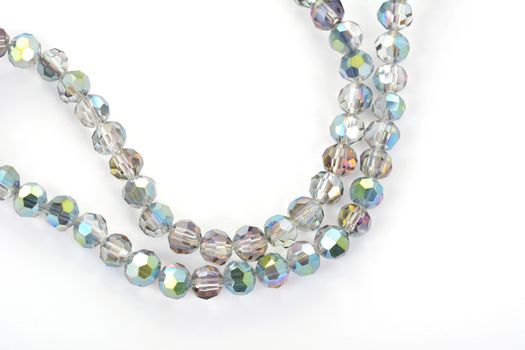 Beautiful color silver gray Glass Sparkle Crystal Isoalted Beads on white background. Use for diy beaded jewelry