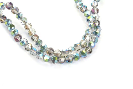 Beautiful color silver gray Glass Sparkle Crystal Isoalted Beads on white background. Use for diy beaded jewelry