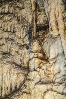 Han-sur-Lesse, Belgium - June 25, 2019: Grottes-de-Han 22 of 36. subterranean pictures of Stalagmites and stalactites in different shapes and colors throughout tunnels, caverns and large halls.. closeup.