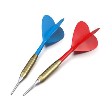 Two Red and Blue Darts on White Background 3D Illustration