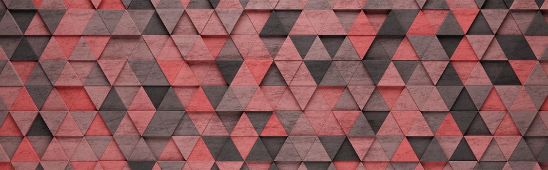 Wall of Red Triangles Tiles Arranged in Random Height 3D Pattern Background Illustration