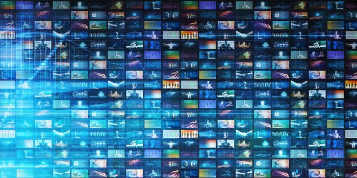 Video Marketing Concept with Flowing Screens Wall