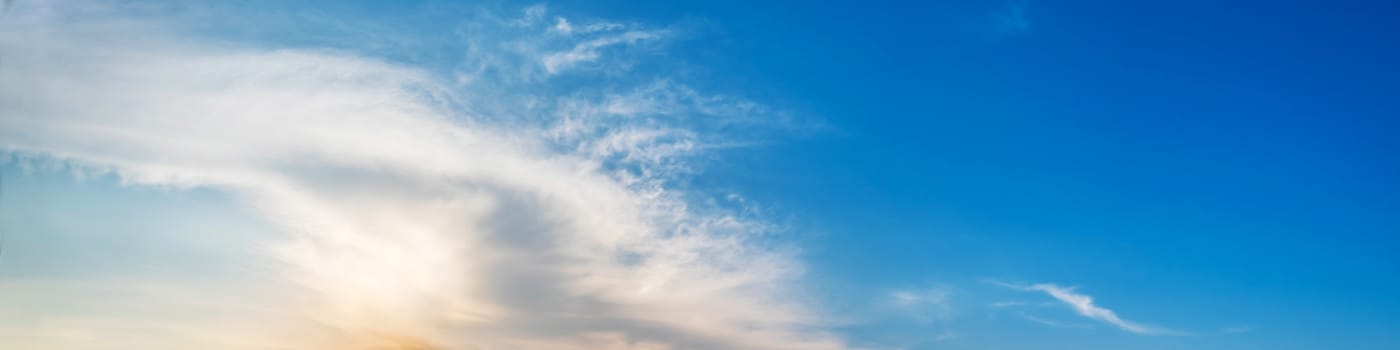 Dramatic panorama sky with cloud on sunrise and sunset time. Panoramic image.