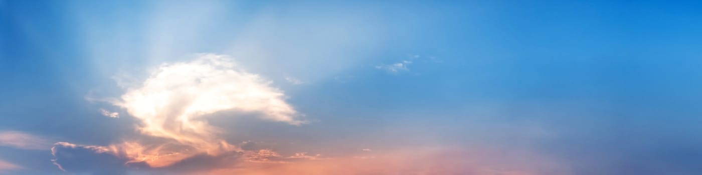 Dramatic panorama sky with cloud on sunrise and sunset time. Panoramic image.