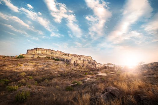 Sun set at Mehrangarh fort at Jodhpur, Rajasthan, India. An UNESCO World herritage.