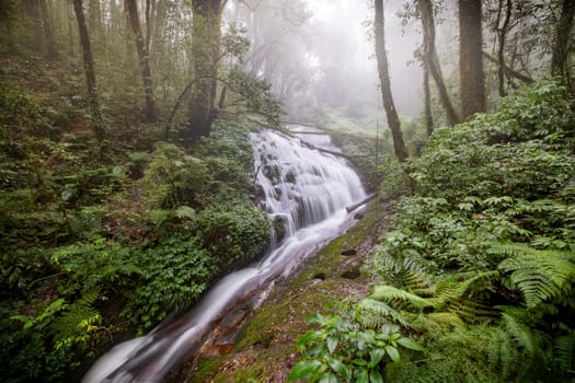 Water flowing at a beautiful waterfall at Inthanon nation park, Chiangmai, Thailand. Long exposure photography.