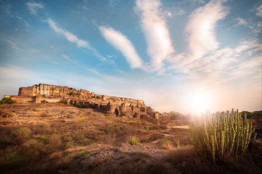 Sun set at Mehrangarh fort at Jodhpur, Rajasthan, India. An UNESCO World herritage.