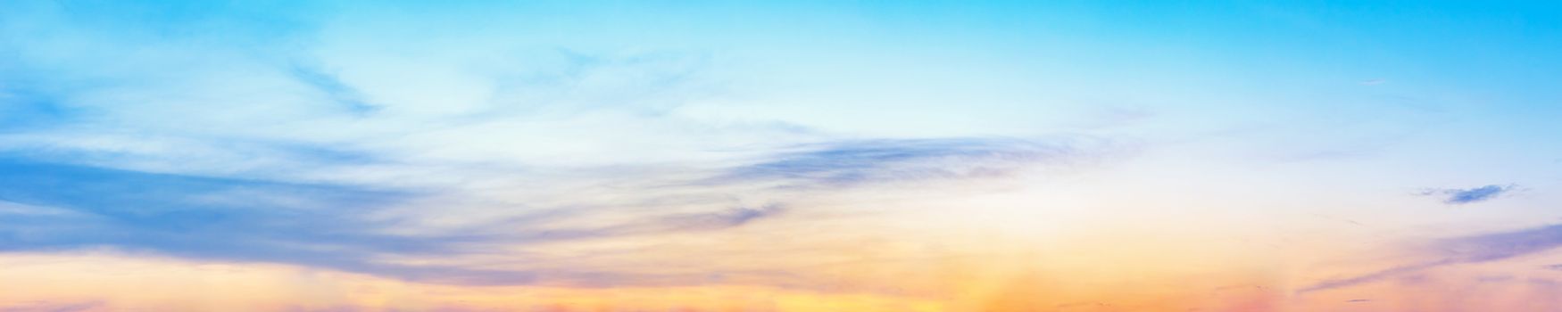 Dramatic panorama sky with cloud on twilight time. Panoramic image.