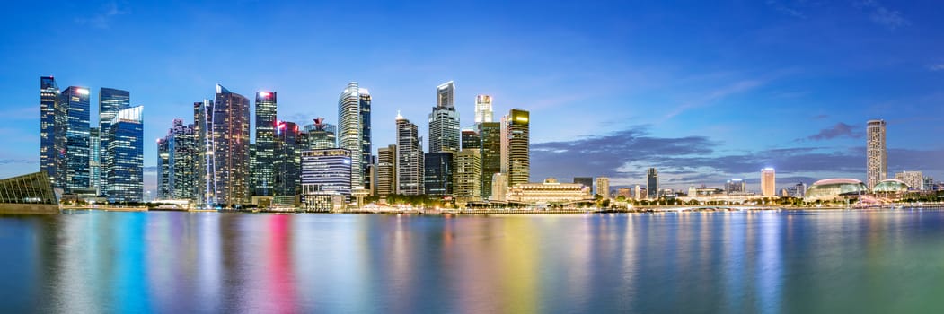 Singapore financial district skyline at Marina bay on twilight time, Singapore city, South east asia.