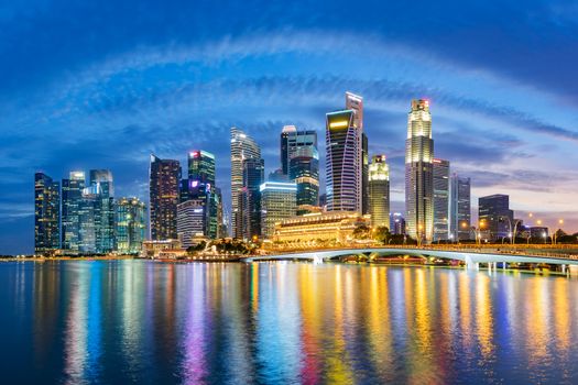 Singapore financial district skyline at Marina bay on twilight time, Singapore city, South east asia.