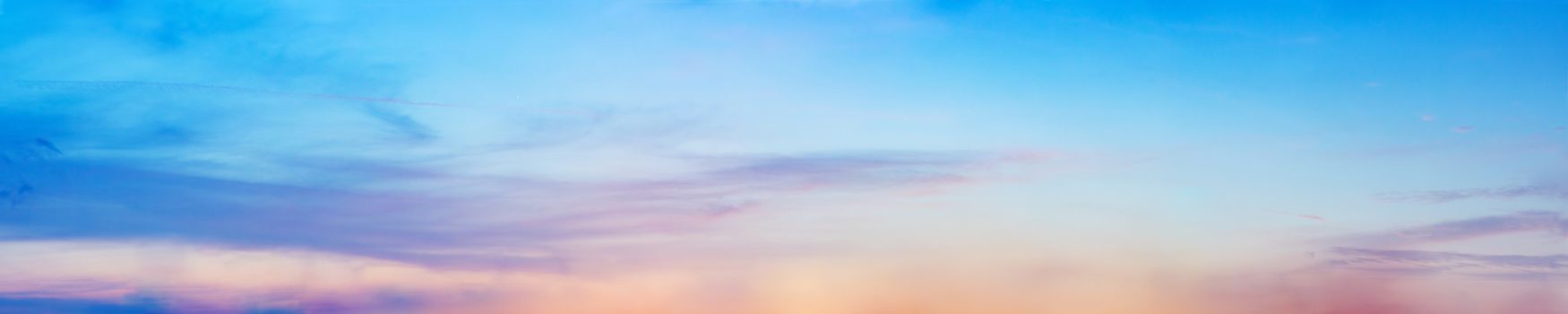 Dramatic panorama sky with cloud on twilight time. Panoramic image.