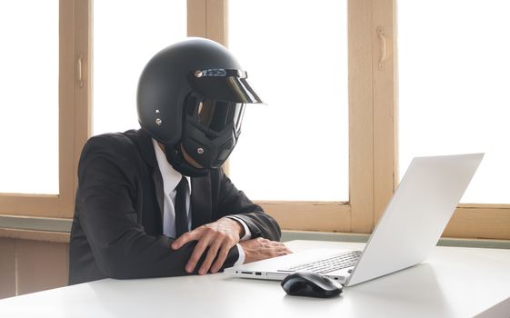 AI Artificial Intelligence Businessman Concept Waiting Laptop System Loading. AI Artificial Intelligence concept. Innovation for IT and technology and business category