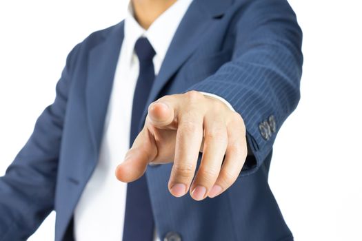 Businessman Pressing Touchscreen by Use Finger. Pushing Button of Businessman Isolated