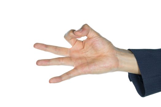 OK finger sign of businessman on white background. OK hand shape of human isolated on white.