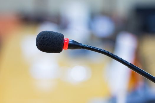 close up a microphone in the conference room for speak and presentation  