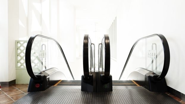 escalator shopping mall. Escalator in metro. Moving up and down staircase. escalator. electric escalator.                               