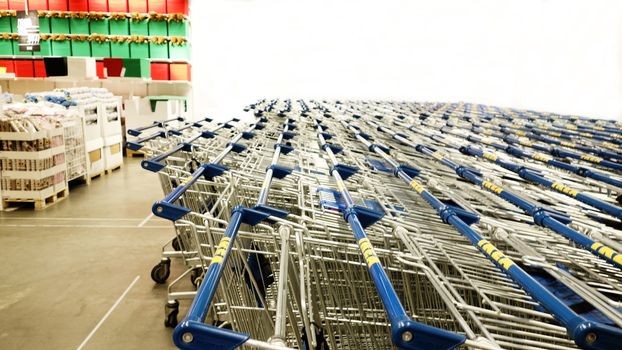 Tokyo, Japan October 28.2017 - IKEA trolley in department storewith copyspace . ,Shopping cart in IKEA supermarket , Shopping trolley in HOME Shopping Center.