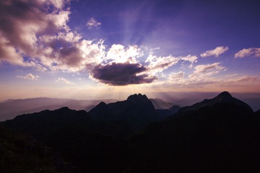 Sunset at Doi Luang, Chiang Dao, Chiang Mai Province. Thailand is a limestone mountain. Which the mountain is the 2nd highest in Thailand