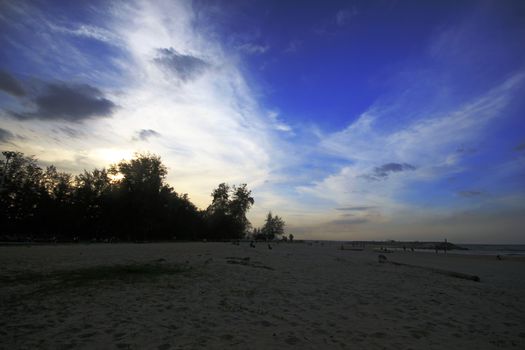 Landscape of Narathat Beach Is a wide beach In Narathiwat Province, Thailand