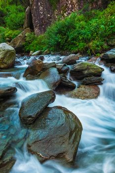 Cascade of Bhagsu waterfall in Bhagsu, Himachal Pradesh, India