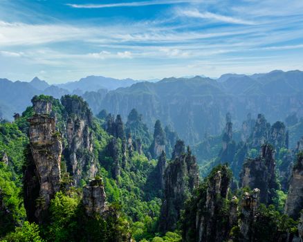 Famous tourist attraction of China - Zhangjiajie stone pillars cliff mountains at Wulingyuan, Hunan, China