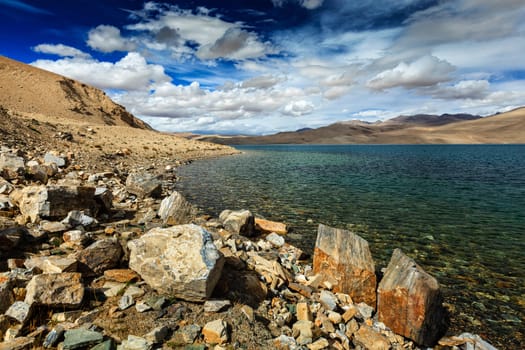 Himalayan lake Tso Moriri in Himalayas, Korzok, Ladakh, Jammu and Kashmir, India