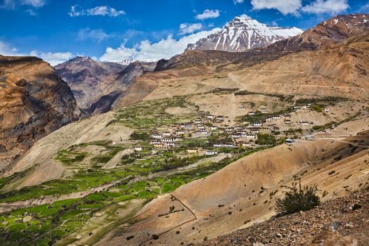 Kibber village in Himalayas. Spiti Valley, Himachal Pradesh, India