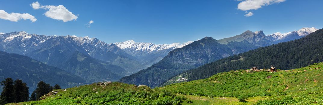 Panorama of Himalayas near Manali, Kullu Valley, Himachal Pradesh, India