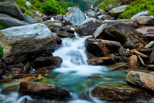 Cascade of Bhagsu waterfall in Bhagsu, Himachal Pradesh, India