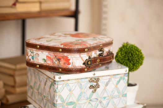 casket for needlework with flower, sewing in style interior