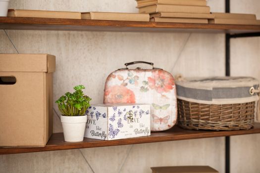 casket for needlework with flower, sewing in style interior
